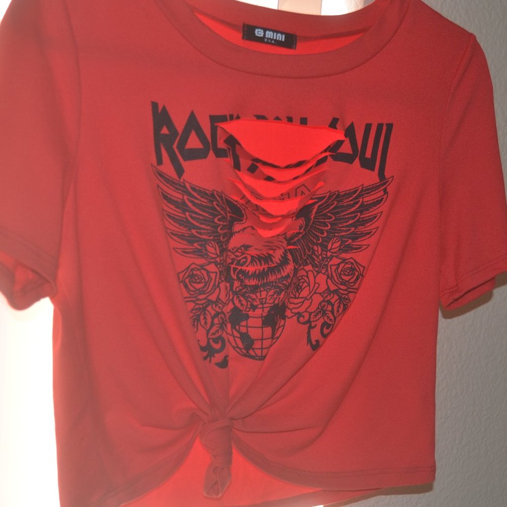 G Mini - Red Cropped T-Shirt w/Front Rips - Picture 3 of 6